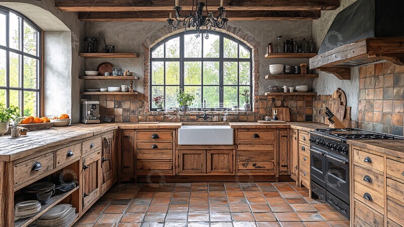 高清大图下载【趣麦麦图】木橱柜石台面复古灯3