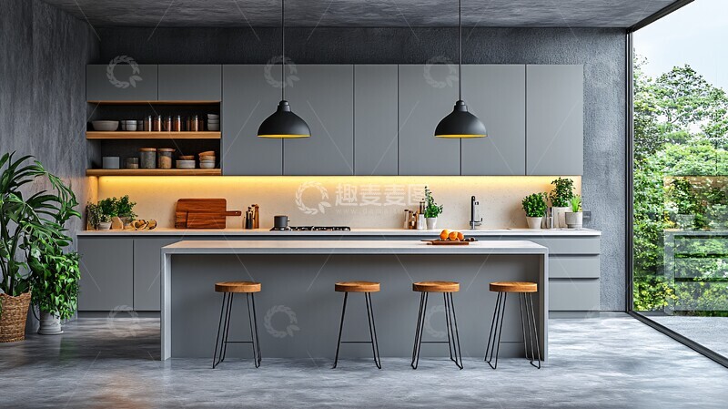 高清大图下载【趣麦麦图】灰色橱柜白色台面17