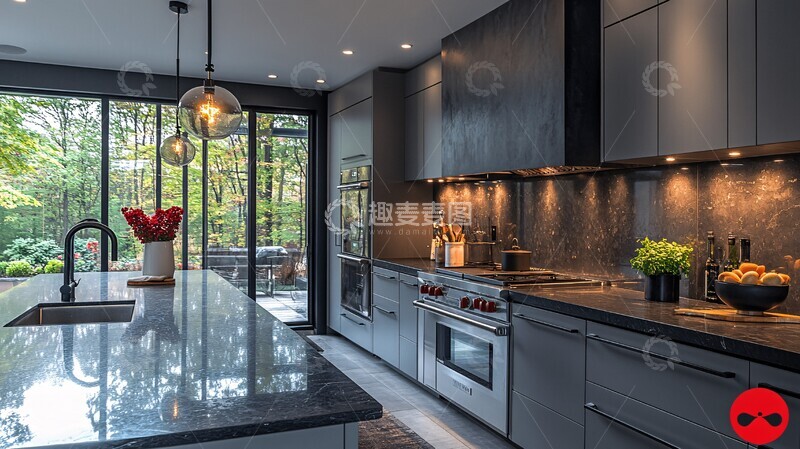 高清大图下载【趣麦麦图】灰色厨房岛台设计3