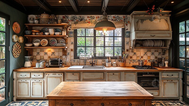 高清大图下载【趣麦麦图】木纹柜台花饰厨房1