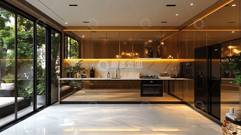 高清大图下载【趣麦麦图】金色橱柜白色台面11