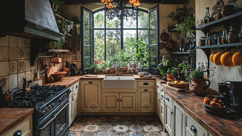 高清大图下载【趣麦麦图】木纹柜台花卉装饰2