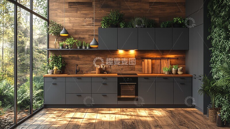 高清大图下载【趣麦麦图】灰色橱柜木纹台面3