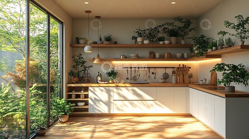 高清大图下载【趣麦麦图】白色橱柜木质台面13