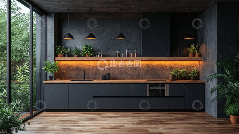 高清大图下载【趣麦麦图】灰色橱柜木纹台面2