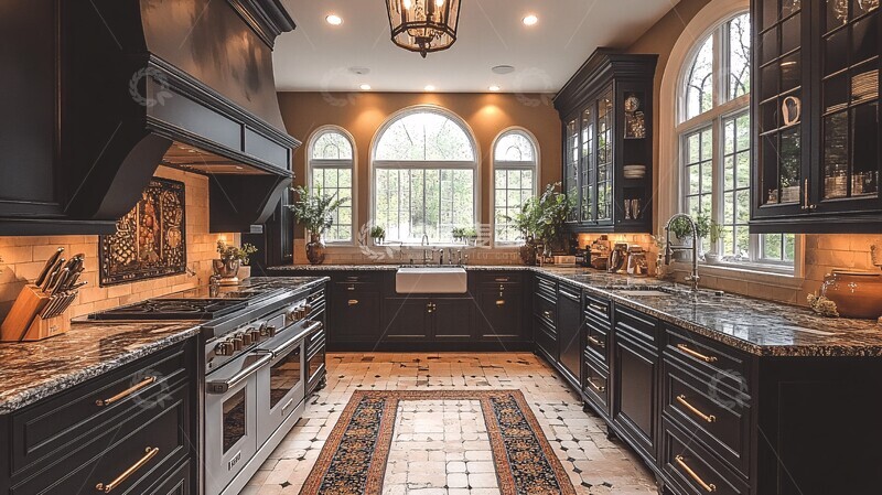 高清大图下载【趣麦麦图】复古厨房石柜餐桌3