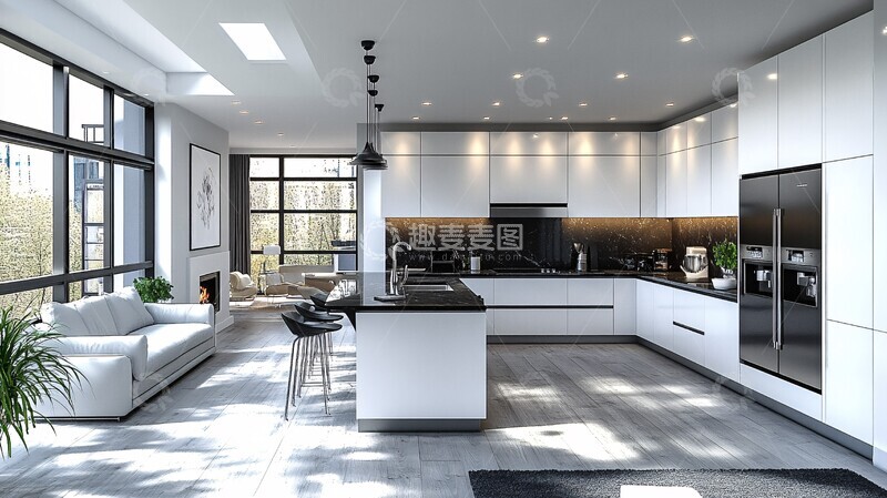 高清大图下载【趣麦麦图】黑白厨房设计3