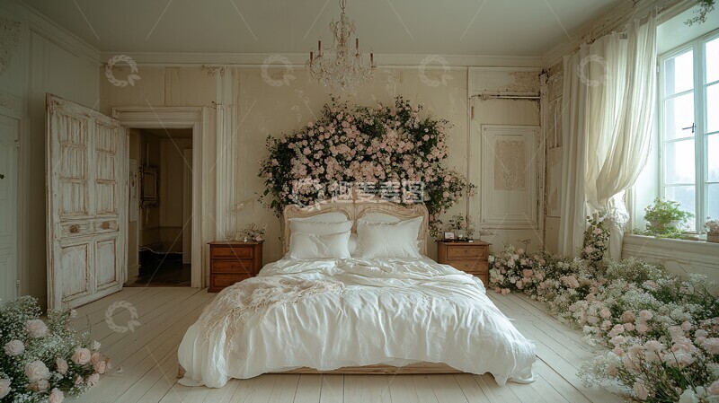 高清大图下载【趣麦麦图】白色床铺木质床头柜13