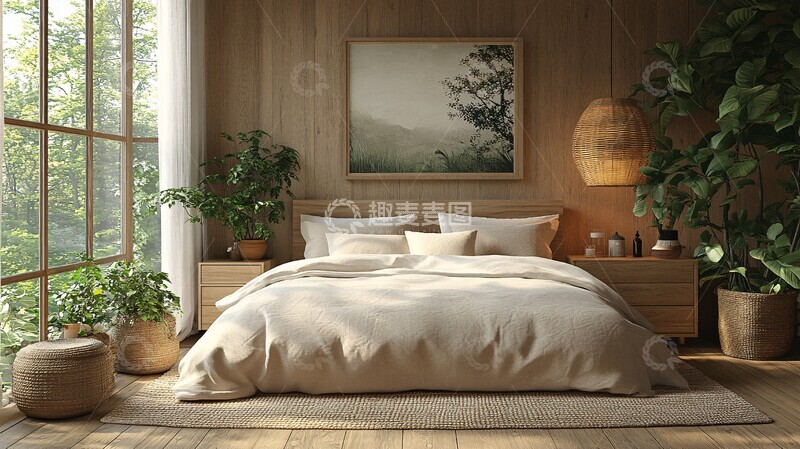 高清大图下载【趣麦麦图】木质床头简约灯饰3