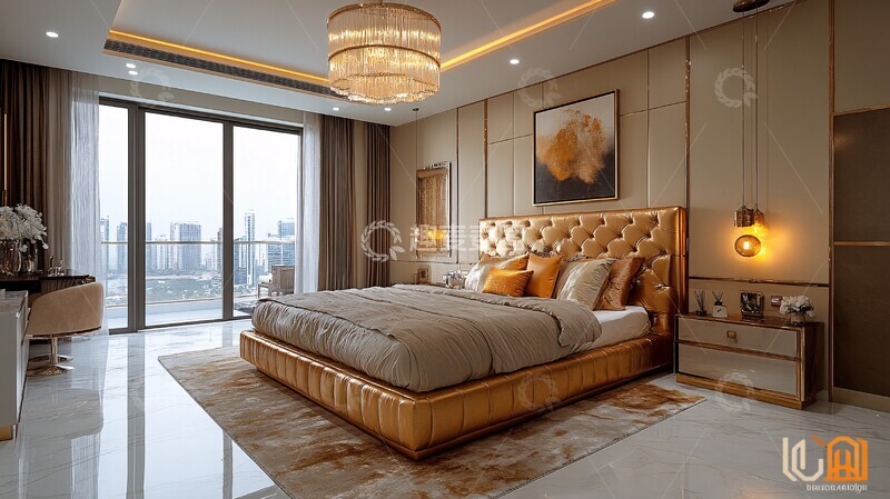 高清大图下载【趣麦麦图】黄金床与现代艺术卧室3
