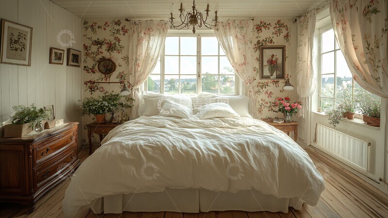 高清大图下载【趣麦麦图】白色床铺木质床头柜12