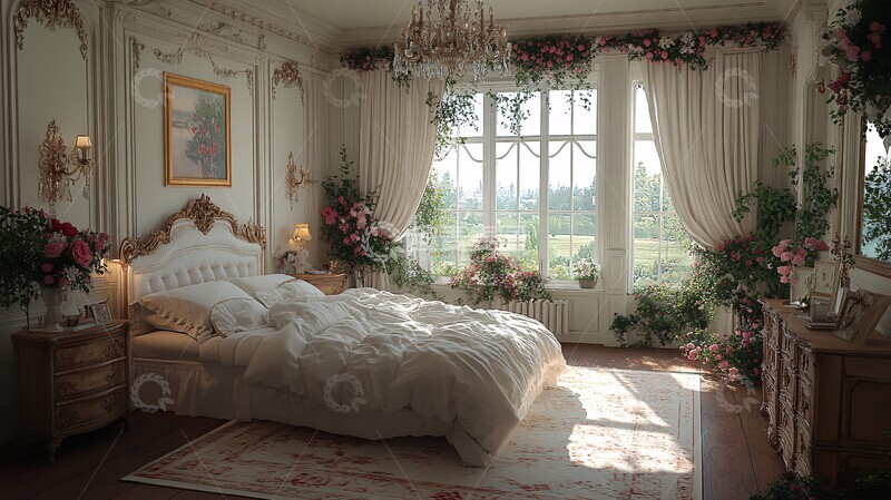 高清大图下载【趣麦麦图】白色床铺木质床头柜14