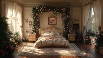 雕花木床与花饰帘幕2