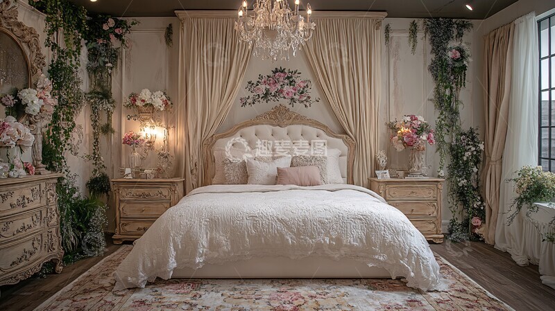 高清大图下载【趣麦麦图】白色床铺木质床头柜15