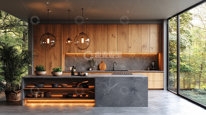 高清大图下载【趣麦麦图】木柜灰石台灯饰简约风3