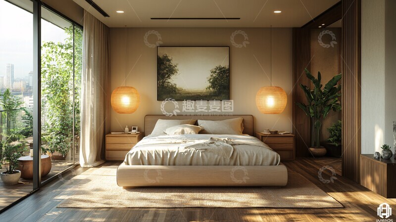 高清大图下载【趣麦麦图】-木质简约床头卧室3