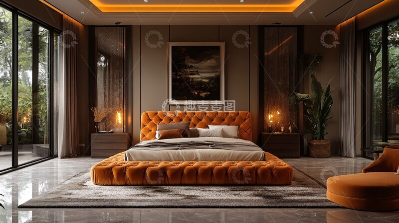 高清大图下载【趣麦麦图】金色床铺木质床头柜2