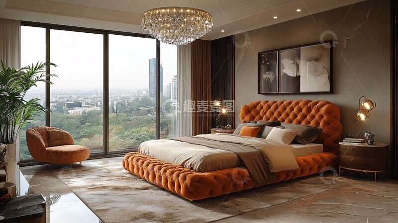 高清大图下载【趣麦麦图】金色床铺木质床头柜3