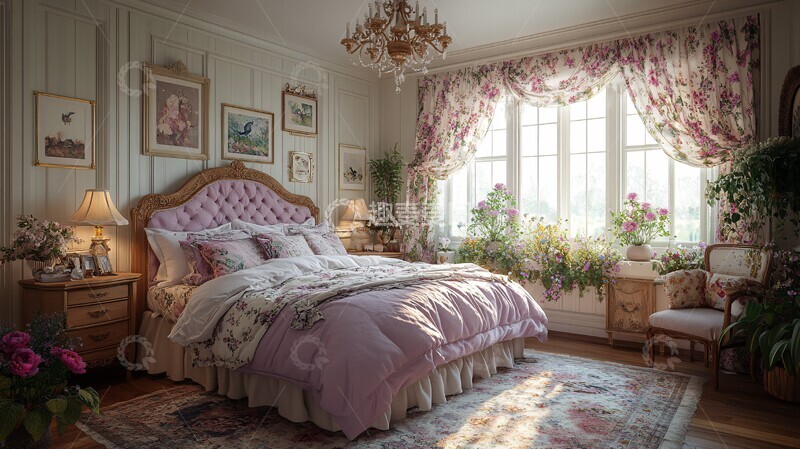 高清大图下载【趣麦麦图】紫色床铺复古卧室2