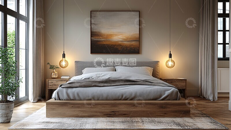 高清大图下载【趣麦麦图】灰色床木质床头柜33