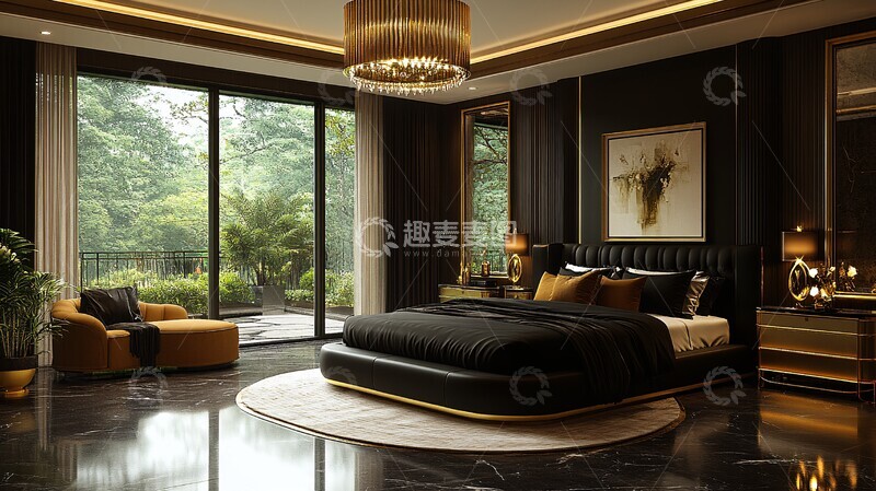 高清大图下载【趣麦麦图】-黑床金桌艺术卧室3