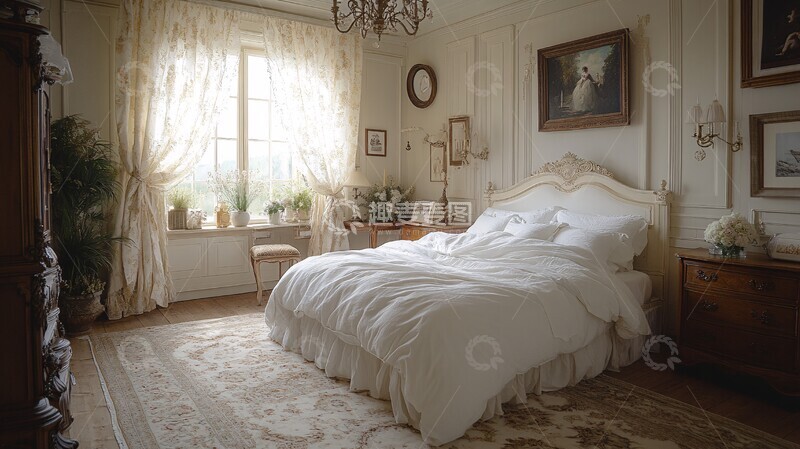 高清大图下载【趣麦麦图】白色床雕刻木桌2