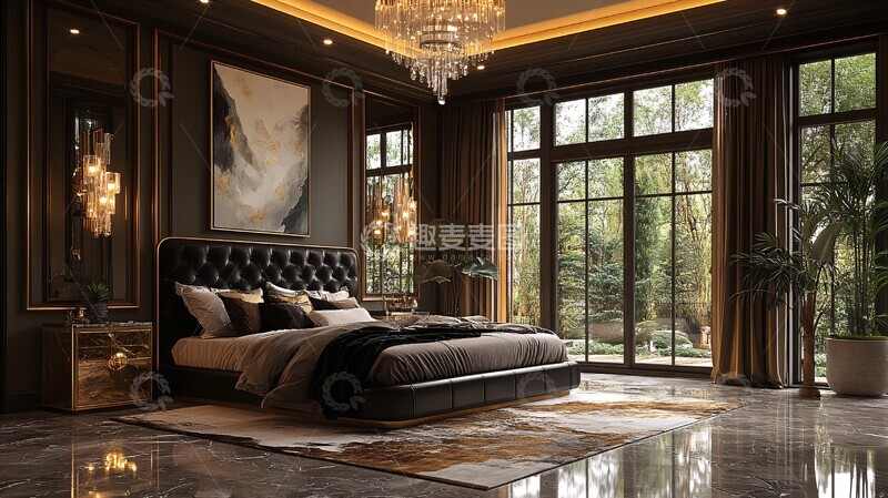 高清大图下载【趣麦麦图】黑床金桌艺术卧室2