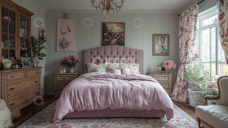 高清大图下载【趣麦麦图】紫色床铺复古卧室