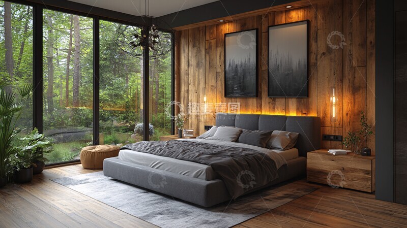 高清大图下载【趣麦麦图】灰色床木质床头柜37