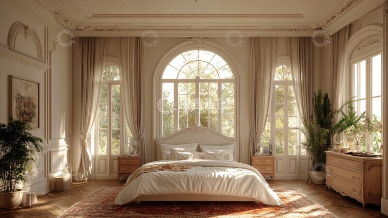 高清大图下载【趣麦麦图】白色床与雕刻床头柜3