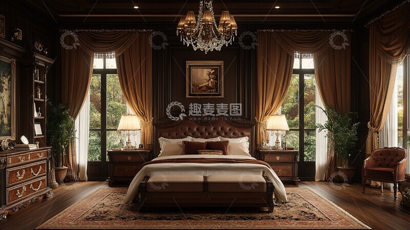高清大图下载【趣麦麦图】复古木床卧室3