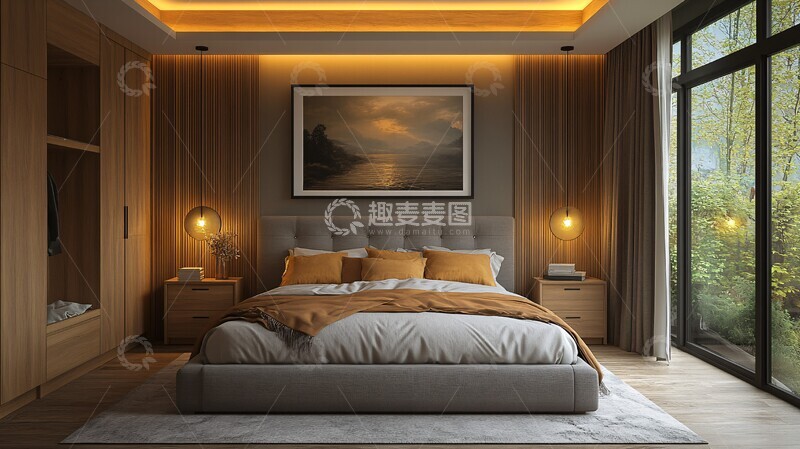 高清大图下载【趣麦麦图】灰色木质简约卧室3