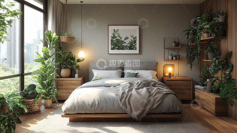 高清大图下载【趣麦麦图】木质床头与灰床3