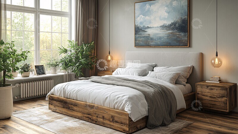 高清大图下载【趣麦麦图】灰色床木质床头柜35