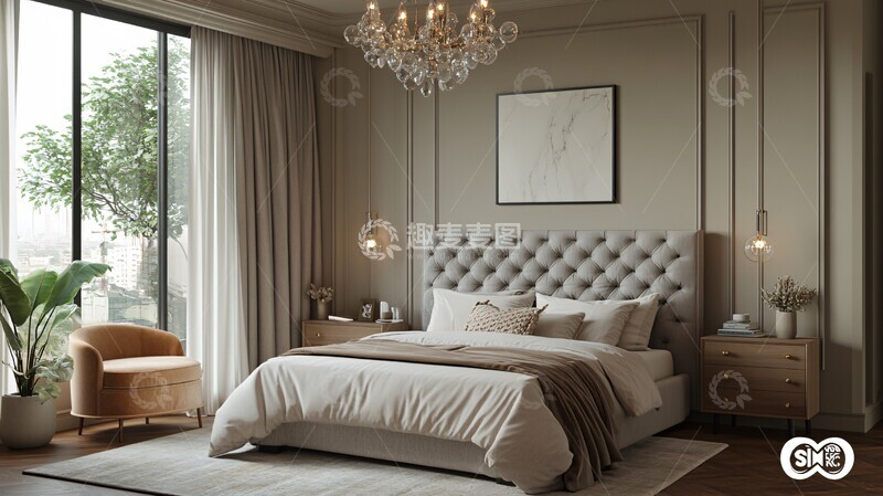 高清大图下载【趣麦麦图】-灰色木质简约卧室2