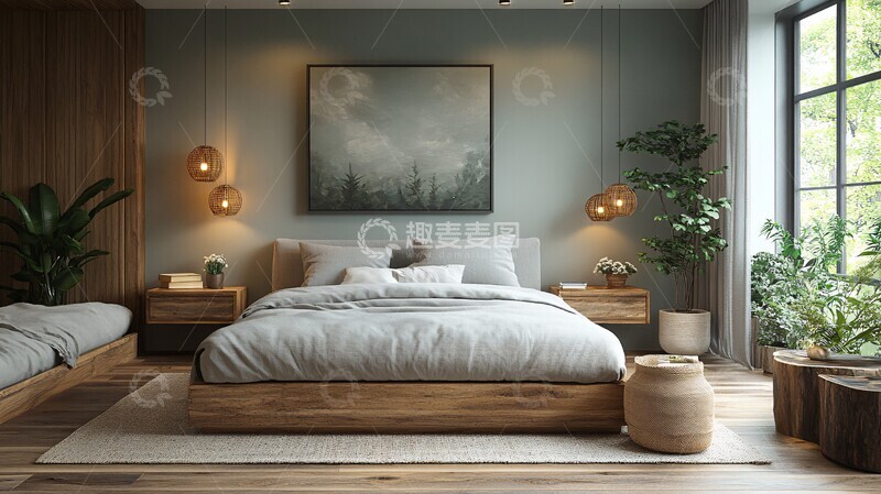 高清大图下载【趣麦麦图】灰色床木质床头柜36