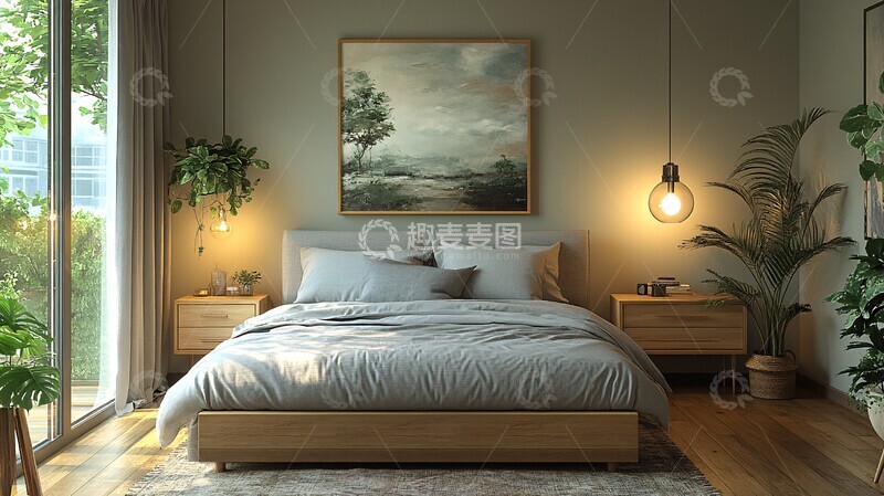 高清大图下载【趣麦麦图】灰色床木质床头柜34