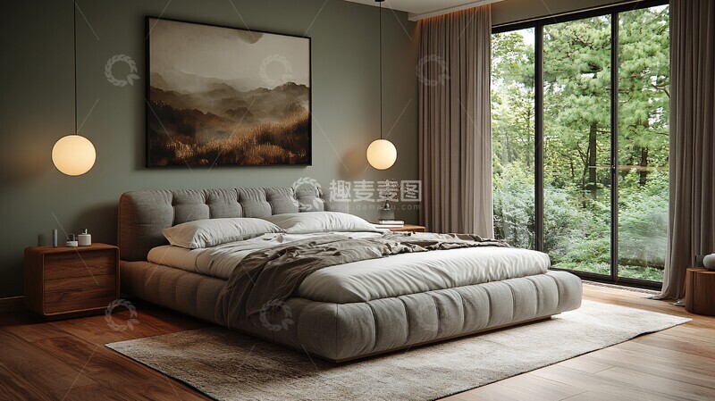 高清大图下载【趣麦麦图】灰色床木质床头柜43