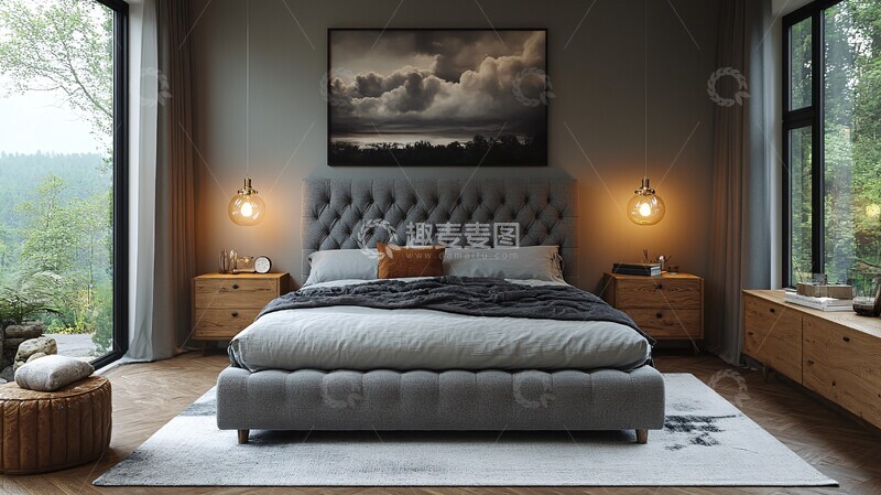 高清大图下载【趣麦麦图】灰色床木质床头柜38