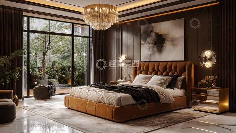 高清大图下载【趣麦麦图】黑色床铺金色床头柜16