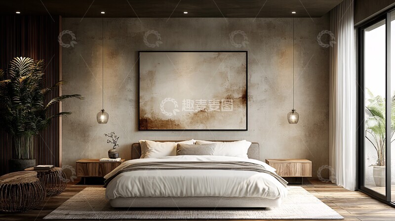 高清大图下载【趣麦麦图】白色床与木质床头柜7