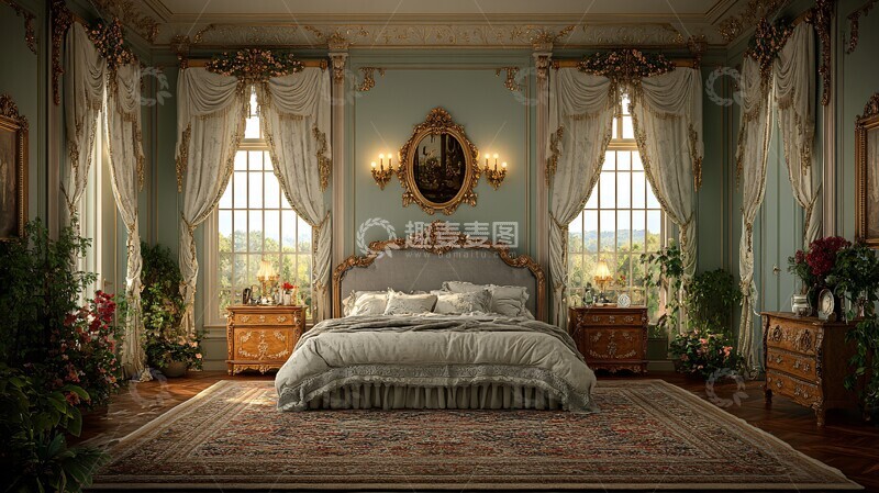 高清大图下载【趣麦麦图】复古木质卧室床铺3