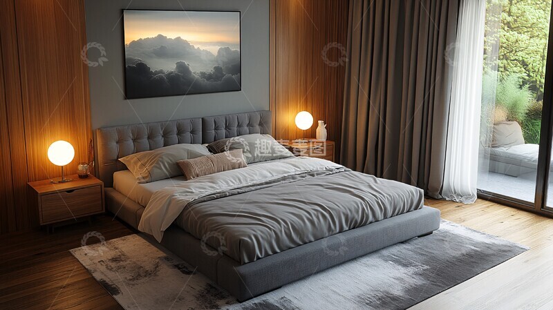 高清大图下载【趣麦麦图】灰色床木质床头柜42