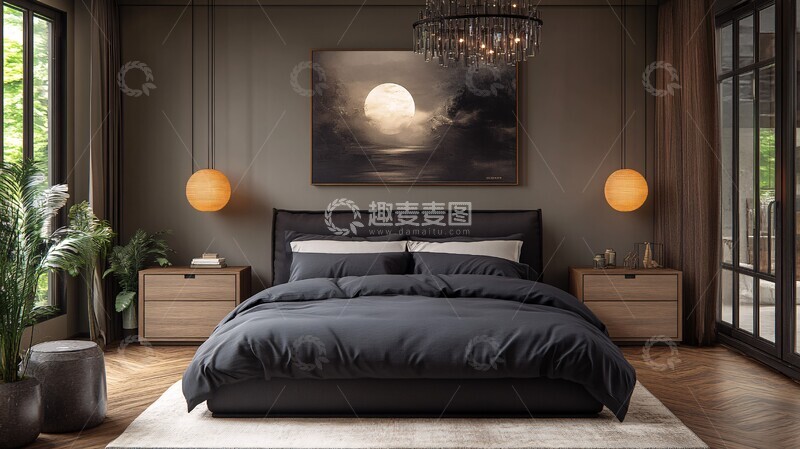 高清大图下载【趣麦麦图】黑色床木质床头柜11