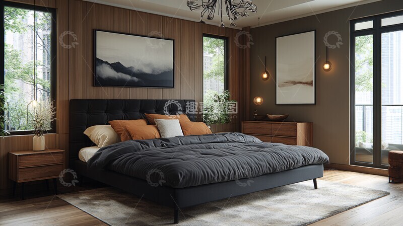 高清大图下载【趣麦麦图】黑色床木质床头柜10