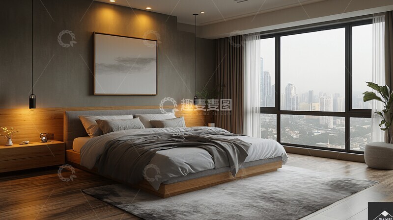 高清大图下载【趣麦麦图】灰色床木质床头柜41