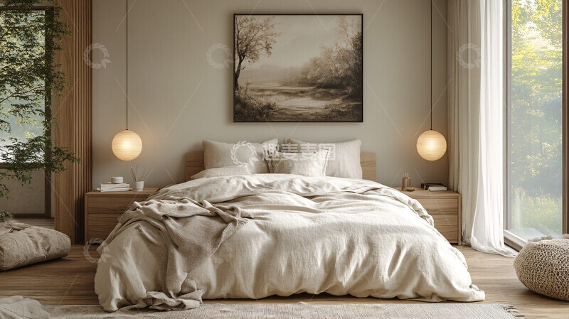 高清大图下载【趣麦麦图】木质床头简约卧室6