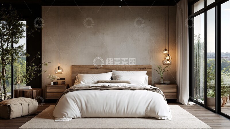 高清大图下载【趣麦麦图】白色床铺木质床头6