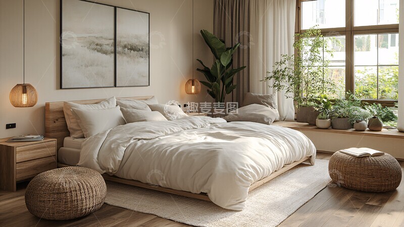 高清大图下载【趣麦麦图】木质床头简约卧室5