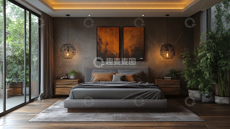 高清大图下载【趣麦麦图】灰木卧室双人床2